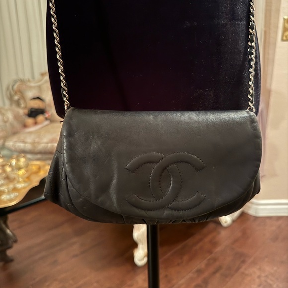 Authentic CHANEL CC Monogram Half Moon Lambskin WOC Flap Bag - Picture 12 of 13